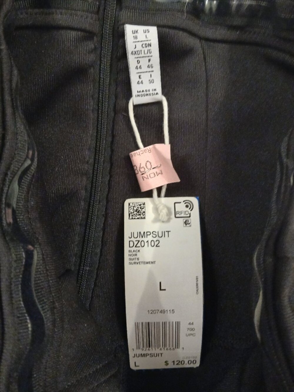 RARE Adidas Wide Leg Strapless Jumpsuit Logo NWT L DESIGNER - Picture 7 of 9